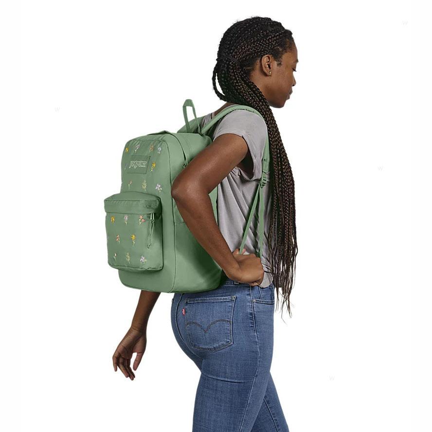 Green JanSport EMBROIDERED BLOSSOM BUNDLE Laptop Backpacks | MY_JS325