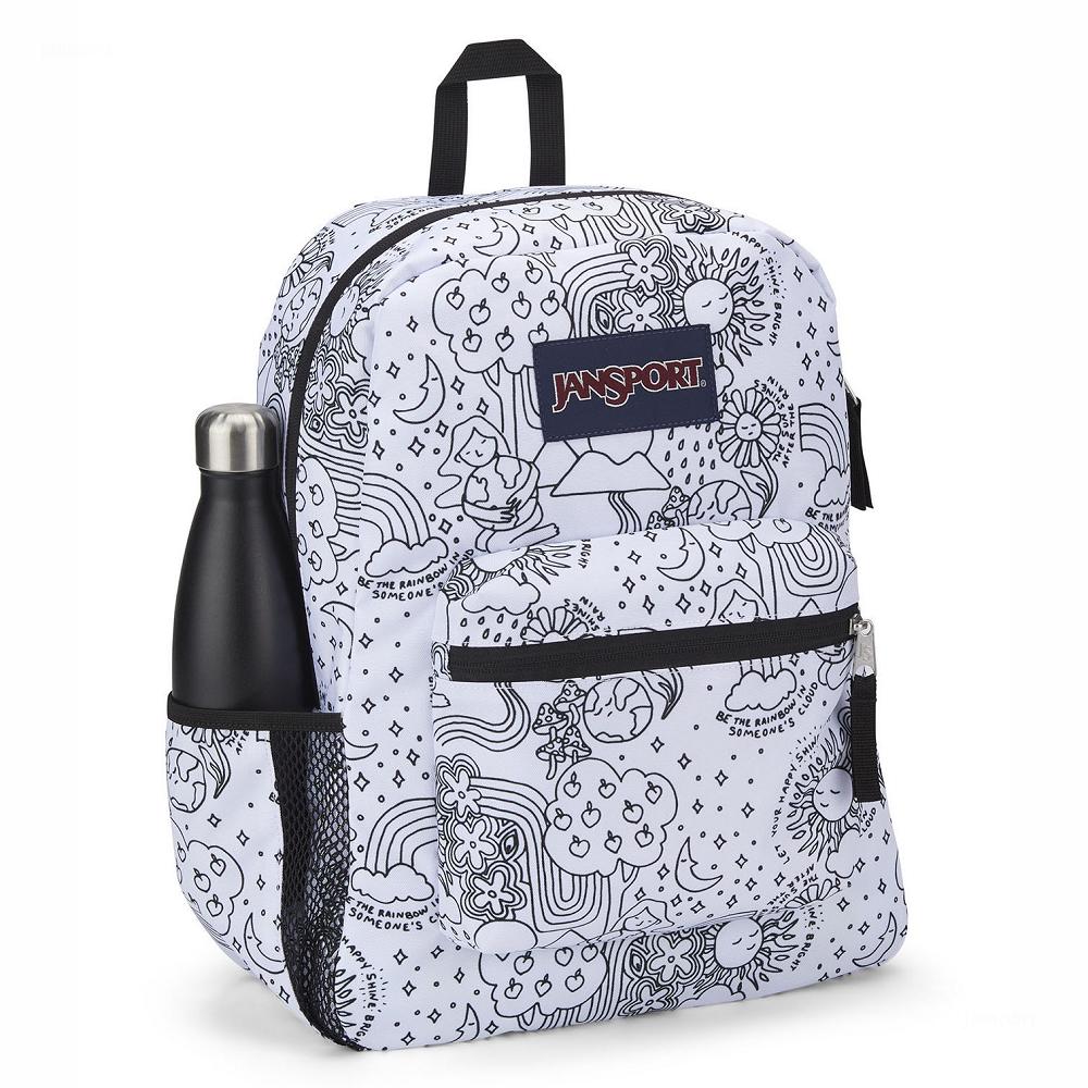 White / Black JanSport CROSS TOWN School Backpacks | MY_JS030