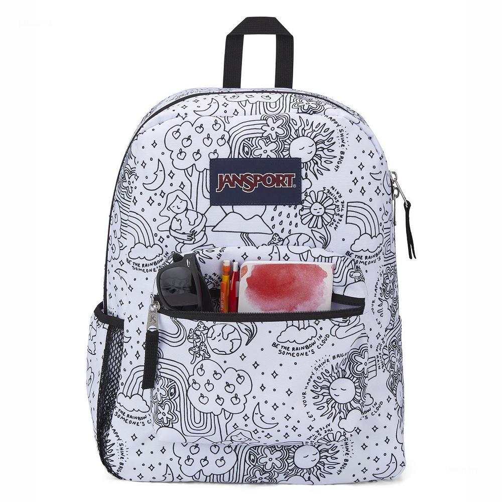 White / Black JanSport CROSS TOWN School Backpacks | MY_JS030